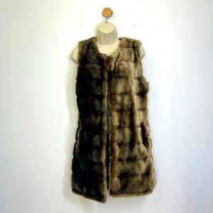 Tobi - Brown Faux Fur Lined Sleeveless Long Open Vest Size XS